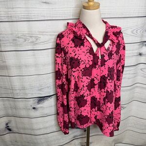 Kate Spade Vibrant Pink and Black Floral Blouse